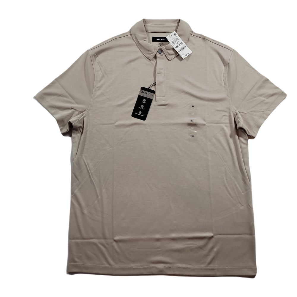 Alfani‎ AlfaTech Stretch Solid Polo Shirt Mens Medium Sand Tan NEW